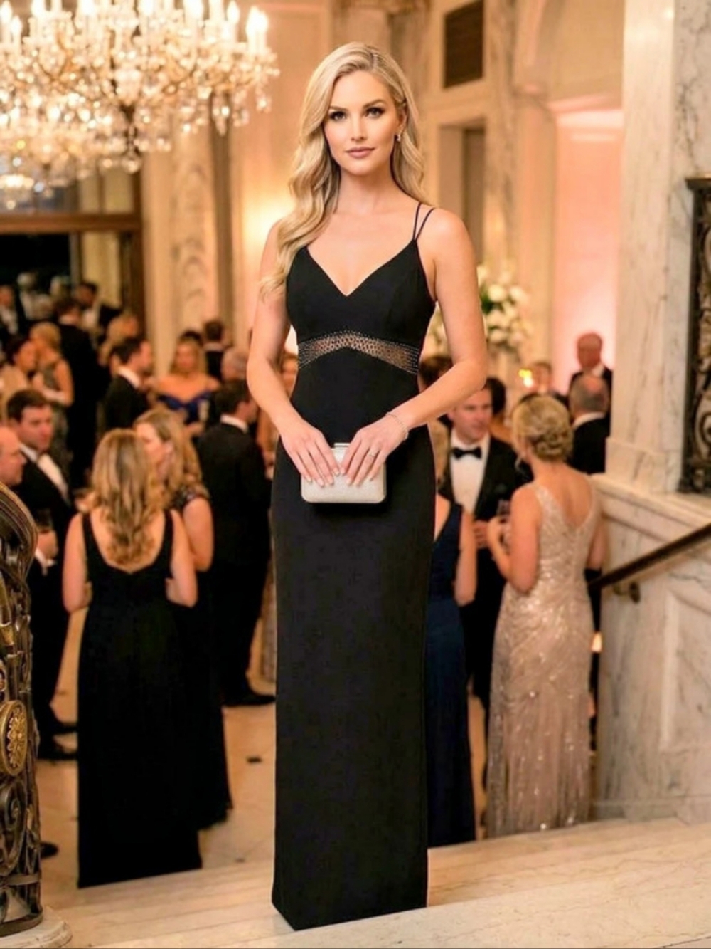 Aidan Mattox Black Beaded Waist Column Gown Size 12